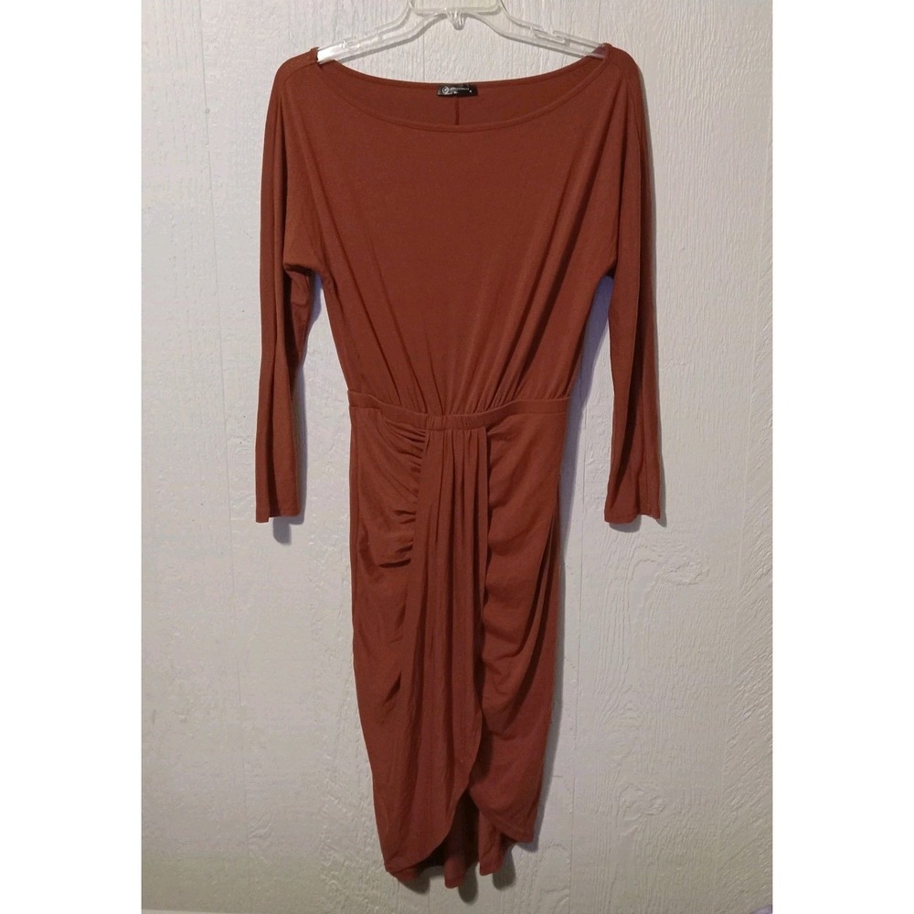 PRETTYGARDEN Maxi Dress Womens M Rust Orange Long Sleeve Twist Front